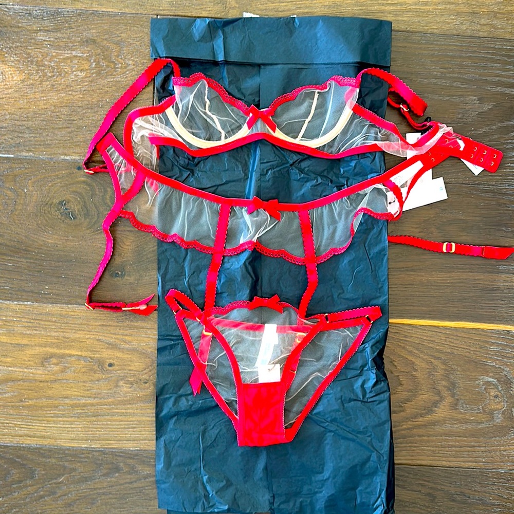 Red AP bra/pantie/garter belt set